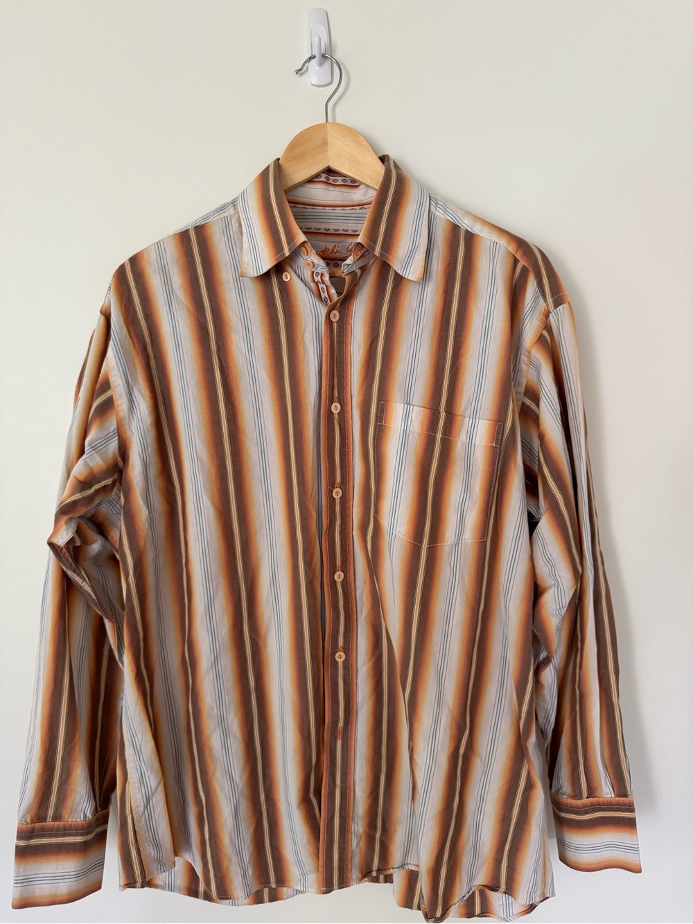 Men's Striped Button-Up Shirt in Brown and Cream